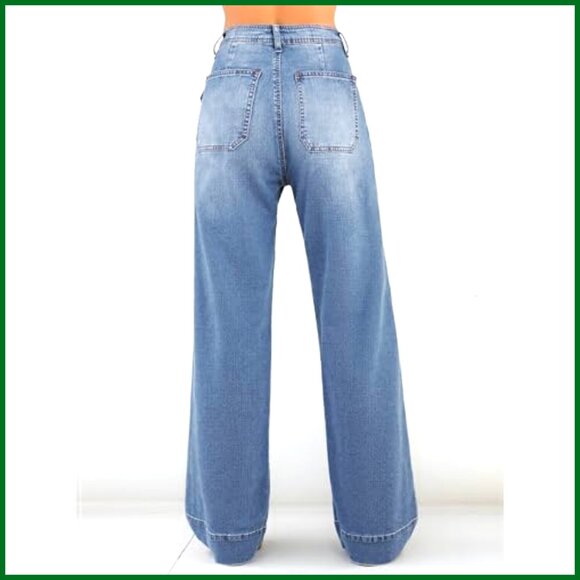 Wide Leg Jeans Tummy Control High Waisted Straight Stretchy Denim Pants - Picture 3 of 7